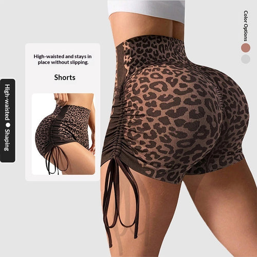 Shorts Deportivos de Tiro Alto — Estampado de Leopardo