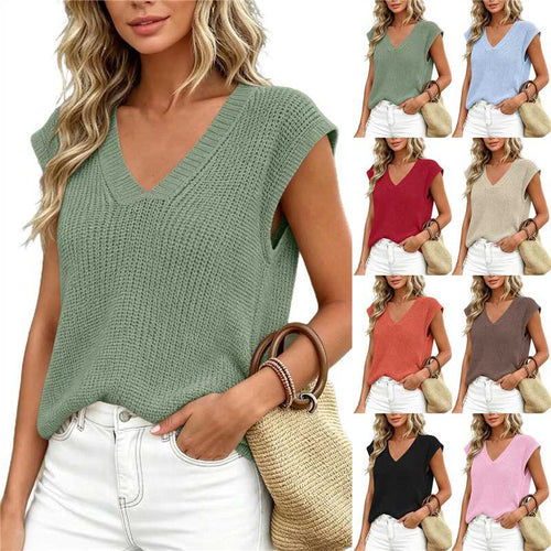 Top de Punto Holgado Escote V — Estilo Oversize sin Mangas