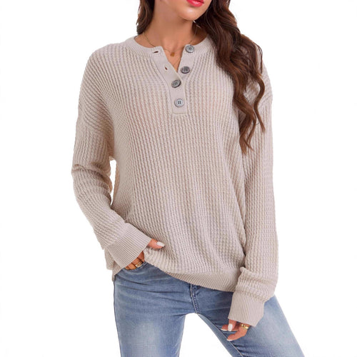 New Fallwinter Buttoned Crewneck Loosefit Sweater