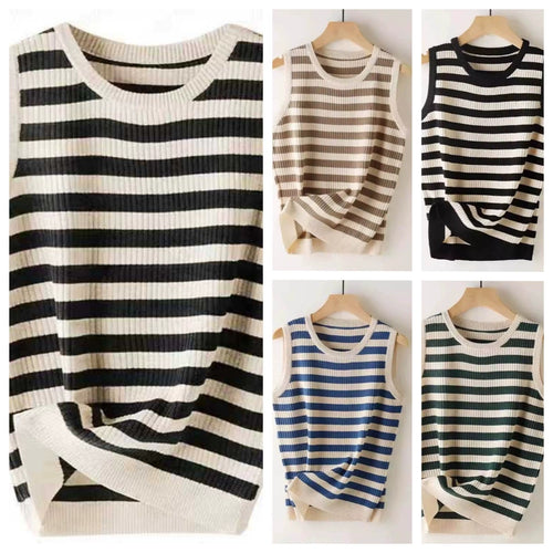 Top de Punto a Rayas sin Mangas — Colores Contrastantes Slim Fit