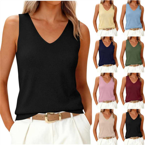 Camisola de Punto Escote V — Color Sólido Slim Fit