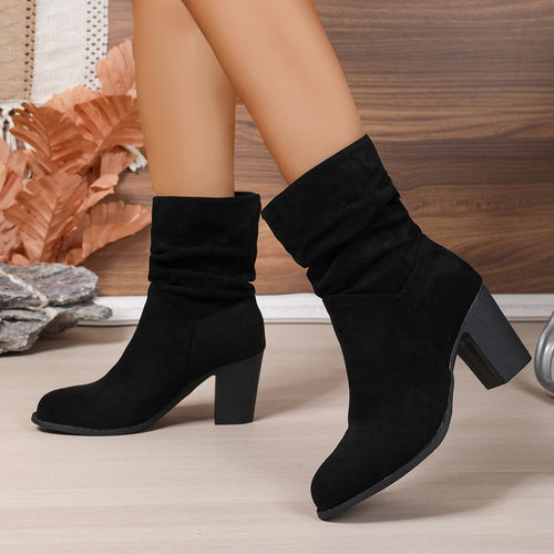 Botas de Ante con Tacón Grueso Plus Size — Estilo Chic